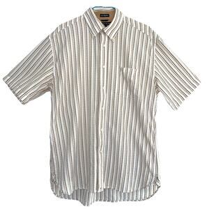 Tommy Hilfiger 80s 2-Ply White Brown Stripe Shirt size Medium